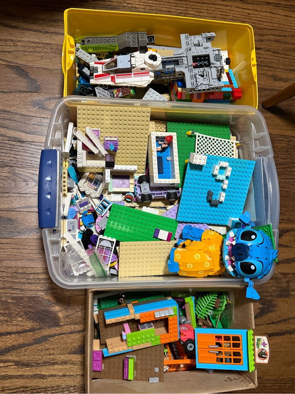 Lego Mixed Brick Storage with Yellow Bin and Blue Handle